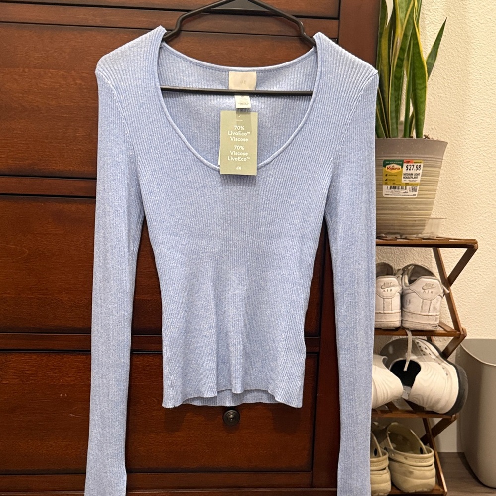 H&M Soft Blue Ribbed Blouse